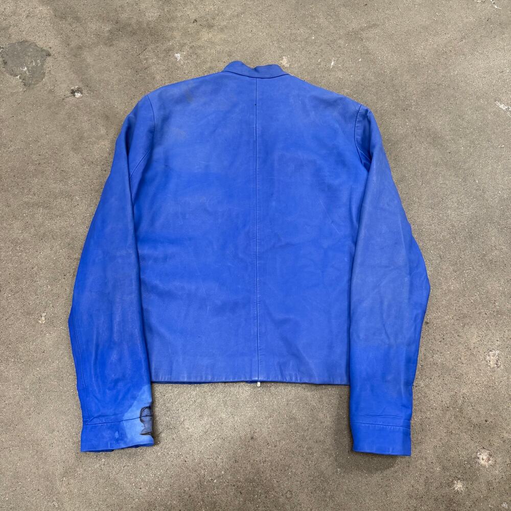 Vintage Ralph Lauren Golf Genuine Leather Jacket Blue Full Zip Lined Women Small - Picture 6 of 8